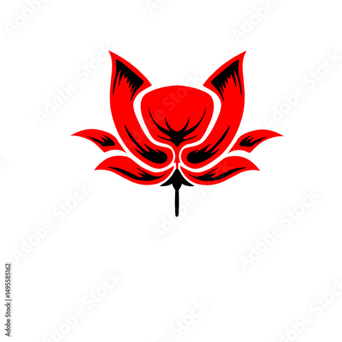 Abstract representation of stylized floral pattern in vibrant red and black
