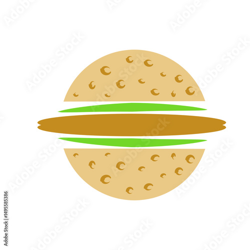 Stylized burger graphic with simple shapes and vibrant color contrasting black background