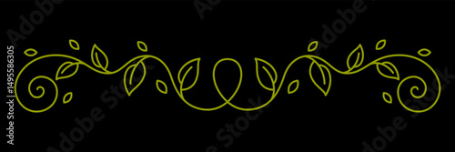 Floral curling element. Decorative nature swirling divider with leaves.