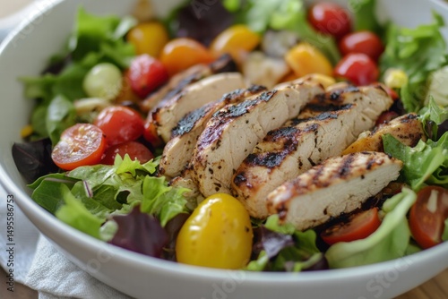Fresh garden salad with grilled chicken strips