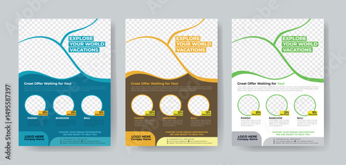Holiday Travel and Tour Flyer template layout 3 color design concept in the template.