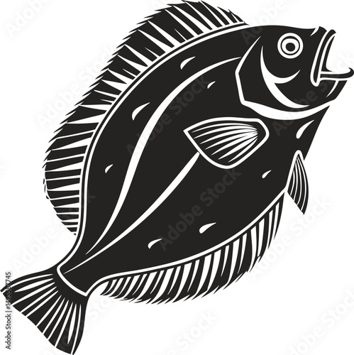 Flounder Fish Silhouette Design Illustration. Silhouette Design of a Flounder Fish. Flatfish Flounder Silhouette in Bold Style