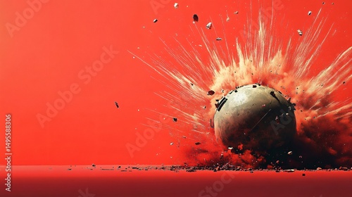 Explosive Bomb on Vibrant Red Background for Intense and Eyecatching Visual Impact