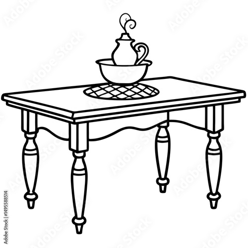 Rustic Dining Table with Iron Legs – Vector on White