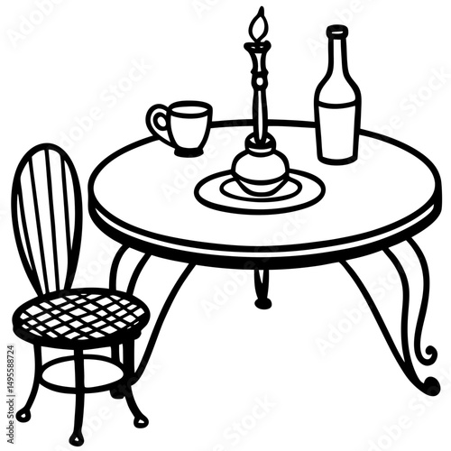 Rustic Dining Table with Iron Legs – Vector on White