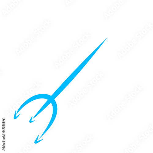 Minimalist depiction of a glowing, light blue trident against a dark backdrop