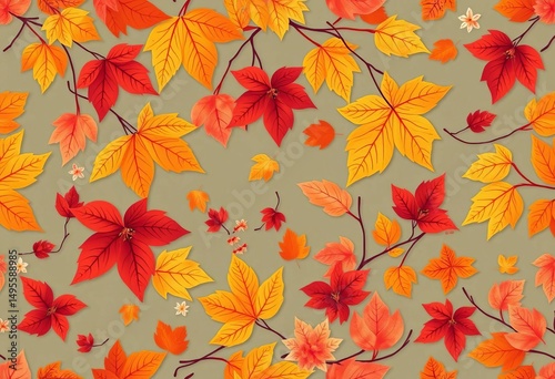 Autumn leaves and flowers seamless pattern in warm fall colors Perfect for fabric, tumbler, mug wraps, nature, november