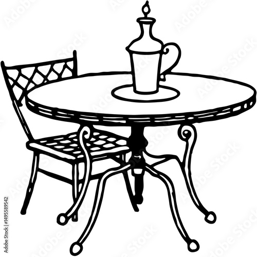 Rustic Dining Table with Iron Legs – Vector on White