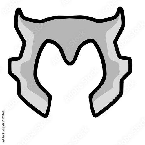 Stylized animalistic visage design rendered in grayscale tones on solid backdrop