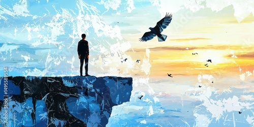 A person stands on a cliff