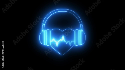 Wallpaper Mural neon  headphones and heart love. colorful music notes and sound , glowing signboard, music concept on black background Torontodigital.ca