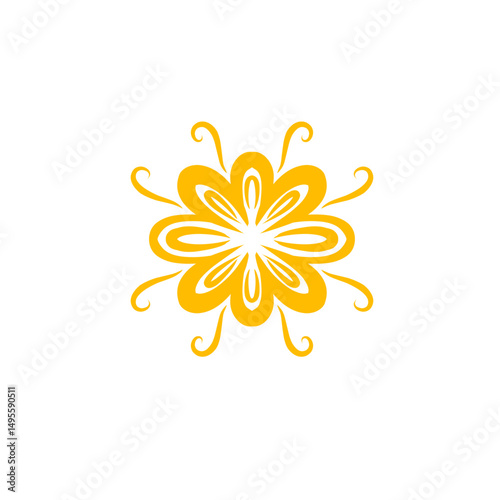 Golden floral element on black canvas, a minimalist symmetrical design