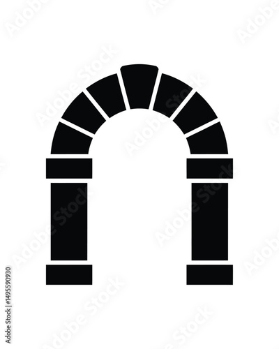 Black and White Archway Silhouette with Segmented Curved Design and Pillar Support