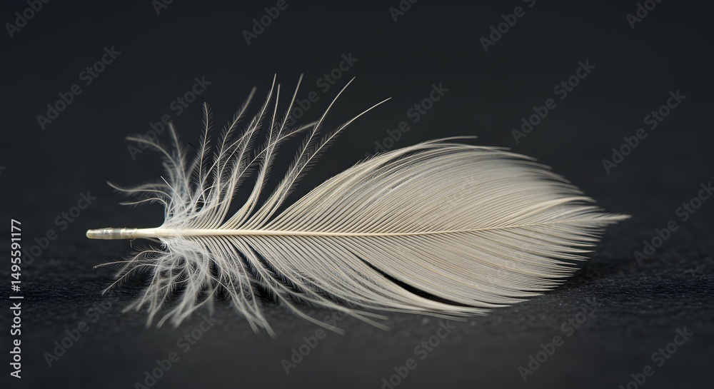 Obraz premium Close-up of a Single Delicate White Feather Against a Dark Background Nature Photography