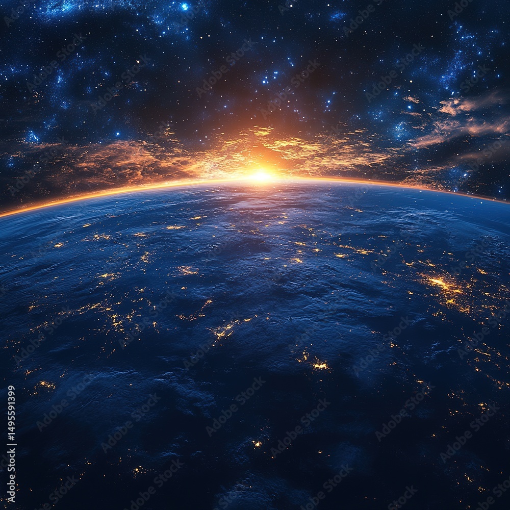 Fototapeta premium Space exploration event earth at dawn digital art cosmic environment aerial view future concepts