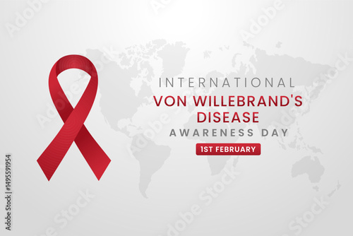 Von Willebrand Disease Awareness day background design with Red silk ribbon. photo