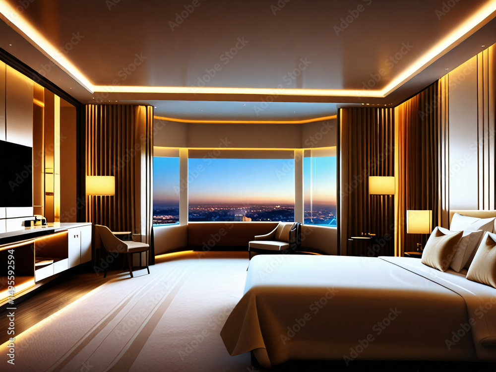 Fototapeta premium Modern hotel room interior with contemporary furniture design