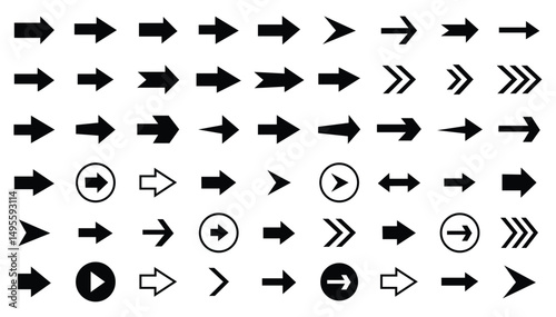 Set of arrow icon. Collection black arrows directional arrow vector icon. Simple arrow set on white background, Vector illustration.