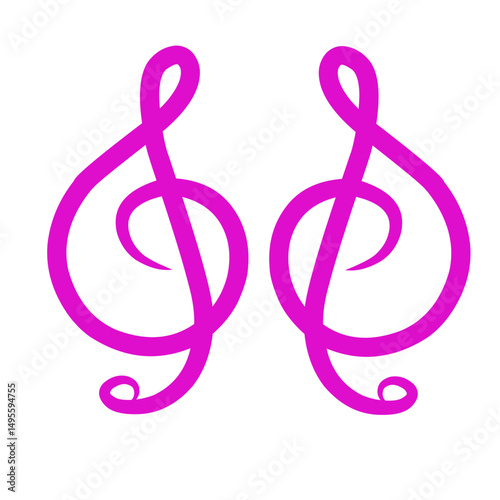 Harmonic Duet: Symmetrical Arrangement of Vibrant Musical Clefs Against Darkness