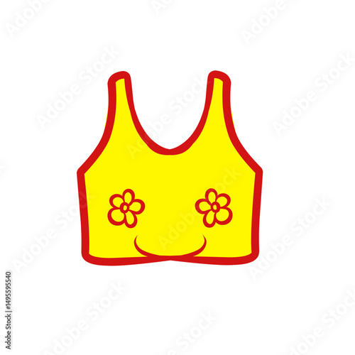 Whimsical Yellow Tank Top Illustration with Flower Accents on a Black Backdrop