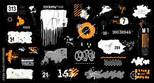 Texture element collection urban street style , spray paint spotted , numbers and signs,dots,lines,ink splashes,
 , graffiti , isolated vector collection