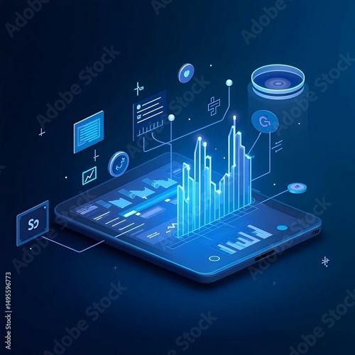 Rising Data Chart and Futuristic Platform in Digital Space