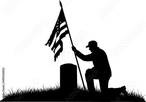 Remembering the Fallen A Silhouette of Respect and Remembrance at a Military Grave