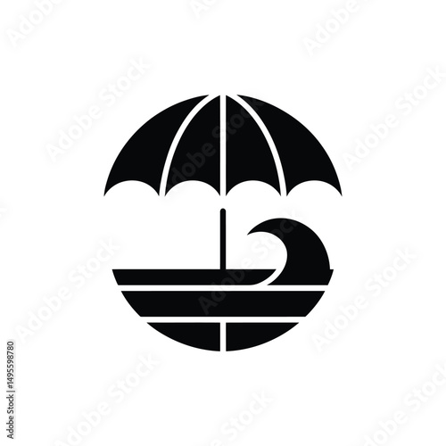 Black and White Umbrella, Water, and Wave Encased in a Circle