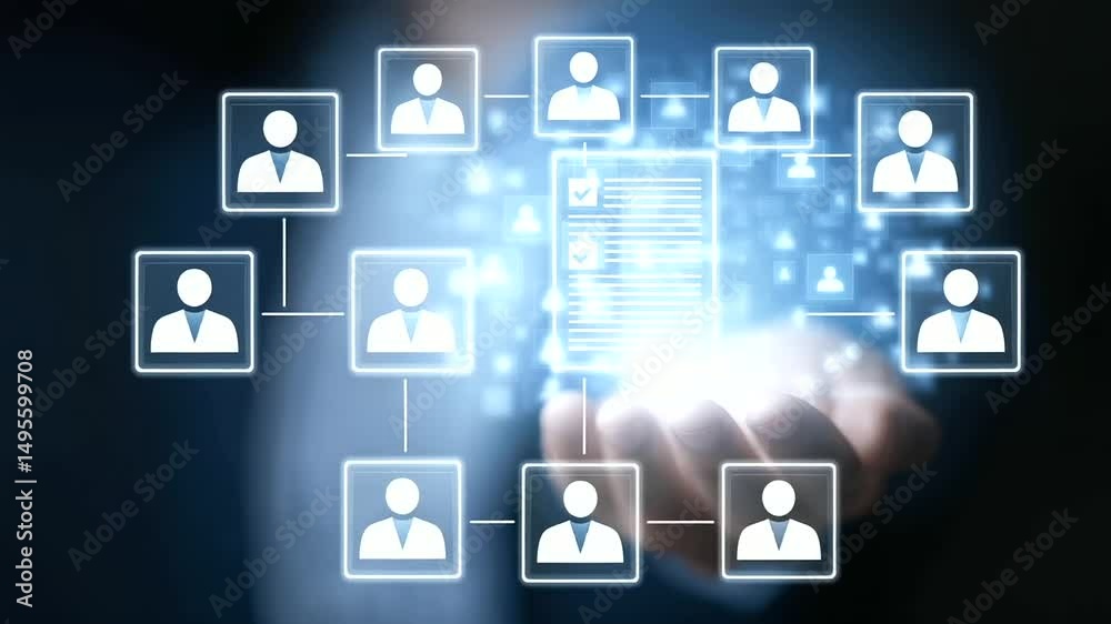 A cutting-edge digital recruitment platform featuring checkmarks and document icons.