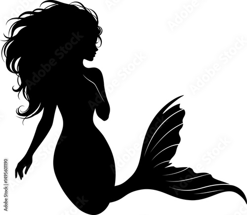 Elegant Mermaid Silhouette  A Mystical Sea Creature Illustration