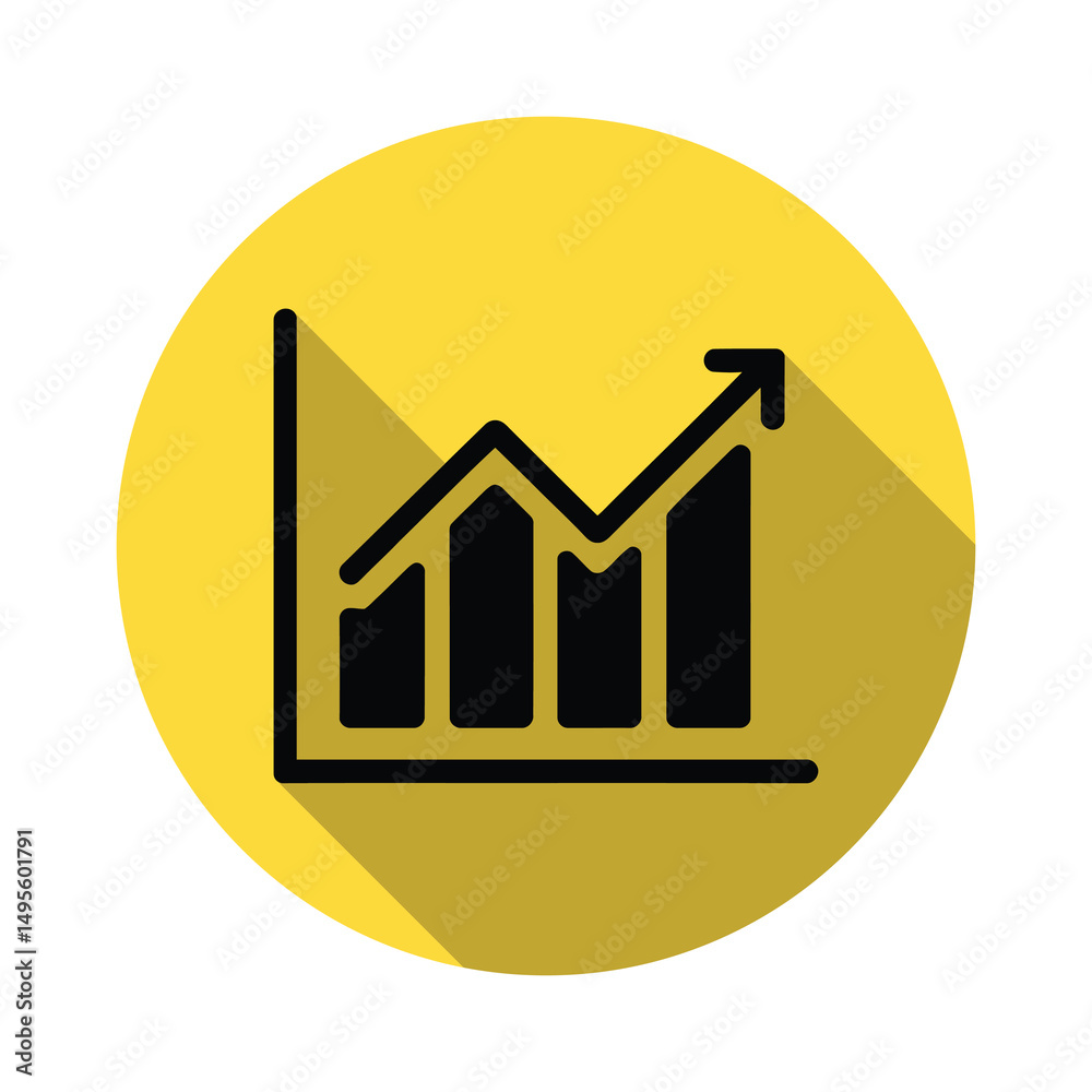 Black Financial Growth Chart Icon Ascending Upwards on Yellow Circle Background