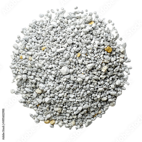 Pile of small, white gravel stones with few yellowish pebbles scattered throughout, creating textured and natural appearance