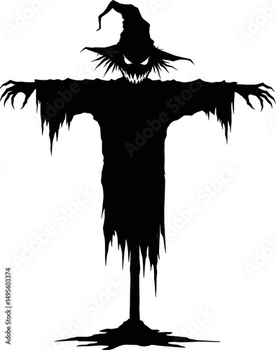 Sinister Scarecrow Spooky Halloween Illustration, Dark Scarecrow Design, Gothic Scarecrow Silhouette, Creepy Scarecrow Art, Scary Scarecrow Clipart