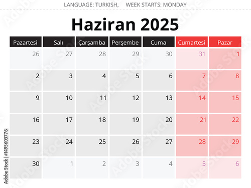 Turkish calendar for January 2025 - ocak. Vector illustration for winter month for Turkey