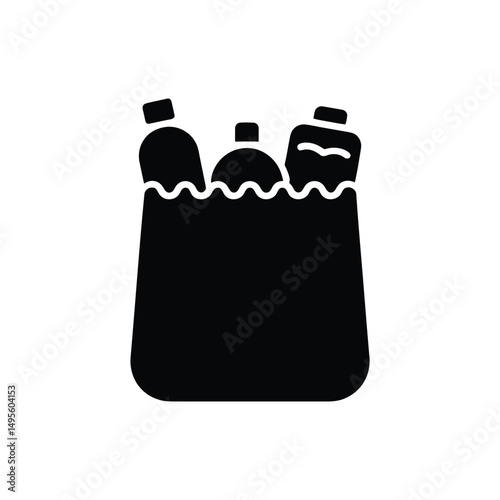 Black Silhouette Full Grocery Bag Filled with Bottles, Ready for Transport