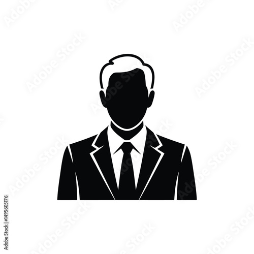 Black Silhouette of a Man in a Suit and Tie, Business Avatar