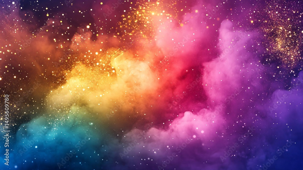 Fototapeta premium Vivid Colorful Smoke Clouds and Shiny Glitter Abstract Background Image 
