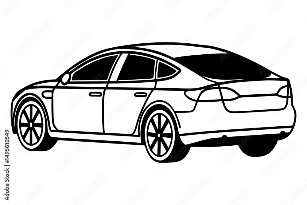 Fototapeta premium Simple electric car illustration in clean line format
