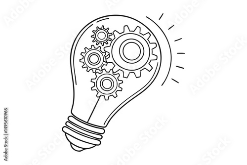 Gear and light bulb innovation line drawing