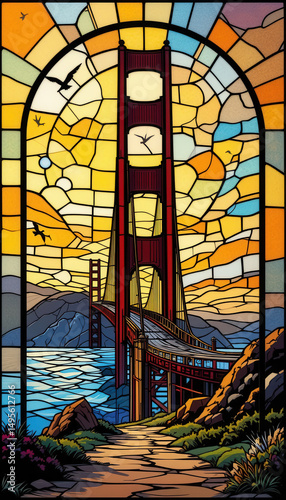 Golden Gate Bridge Stained Glass Art Illustration