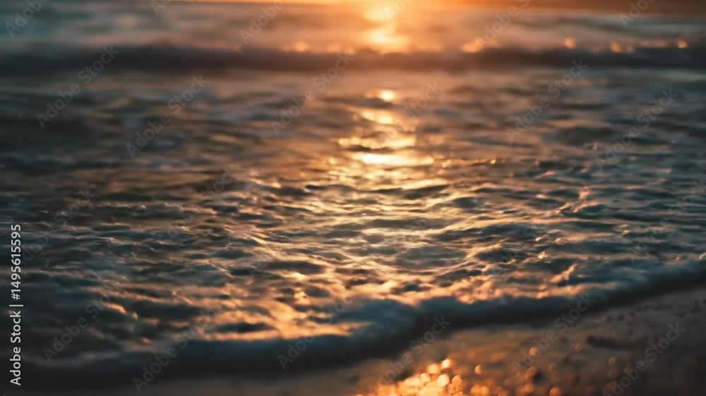 Calm Ocean Waves Gently Lapping the Shore During a Golden Sunset with Warm Reflections. Calm Ocean Waves Gently Lapping the Shore During a Golden Sunset with Warm Reflections.
