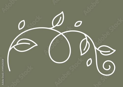 Floral curling element. Decorative nature swirling vignette with leaves.