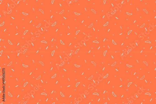 Beautiful seamless abstract pattern with white fruit slices, bubbles and seeds on an orange background. Background imitating  fruit drink or smoothie. For wallpaper, textiles, packaging, website.