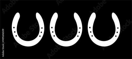 Horseshoe Symbol Vector Illustration. Set of Three on Black Background.