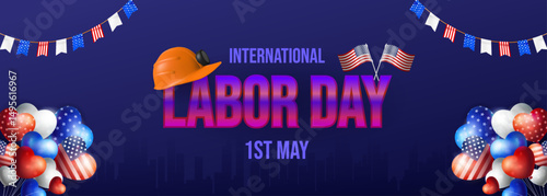 International Labor Day Celebration with American Flags and Decorative Balloons
