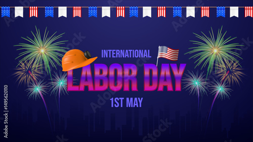 Creative Labor Day Celebration Design Featuring Fireworks and USA Flags