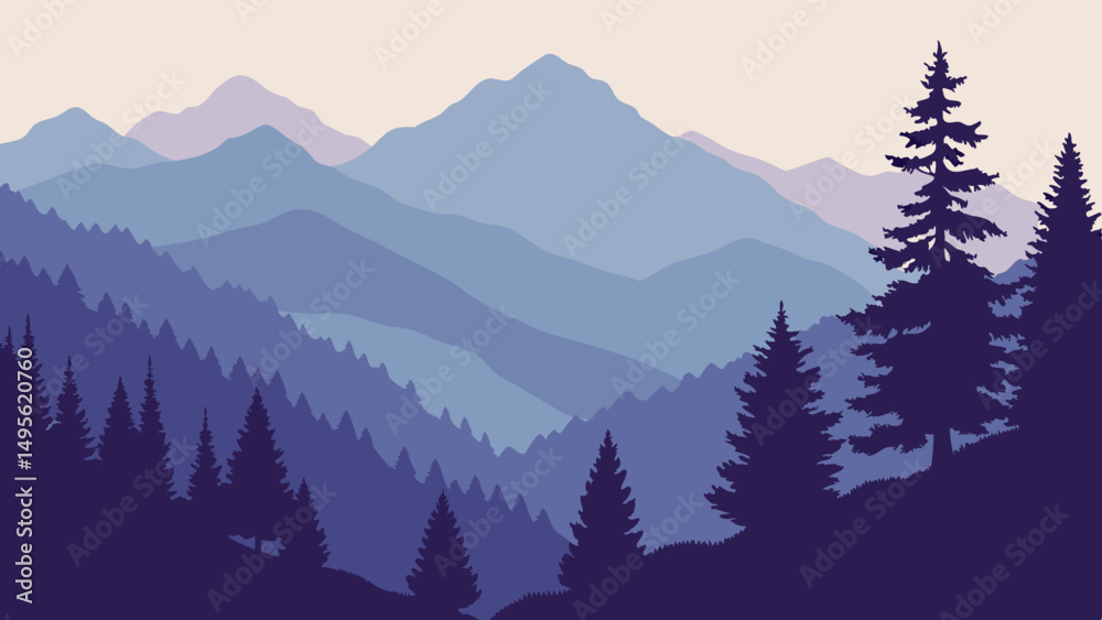 Obraz premium Stylized generic abstract panoramic mountain range at twilight