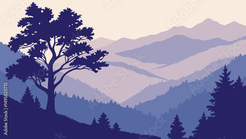 Stylized generic abstract panoramic mountain range at twilight