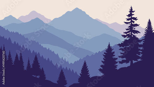 Stylized generic abstract panoramic mountain range at twilight