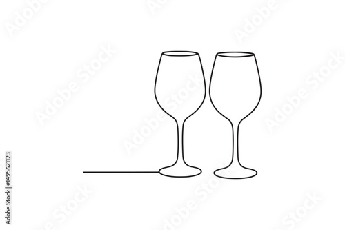 Wine Glasses continuous one line drawing minimalism design